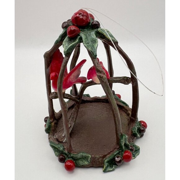 Vintage Birdcage Christmas Tree Ornament with Red Birds Holly Berry Accent - Picture 3 of 9